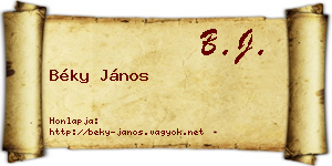 Béky János névjegykártya